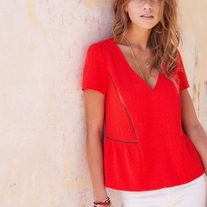NWOT Sézane Red Amanda Blouse Ladder Stitching 36